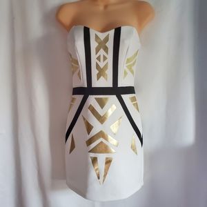 XOXO White Gold Black Tube Top Stretch Bodycon Short Dress Back Zip Size Small